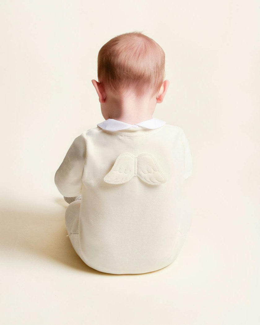 Velour Angel Wing™ Footless Sleepsuit - Cream