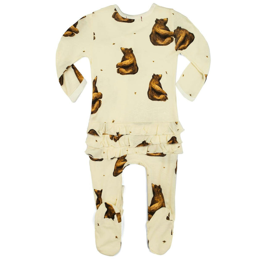 Honey Bamboo Ruffle Zipper Footed Romper