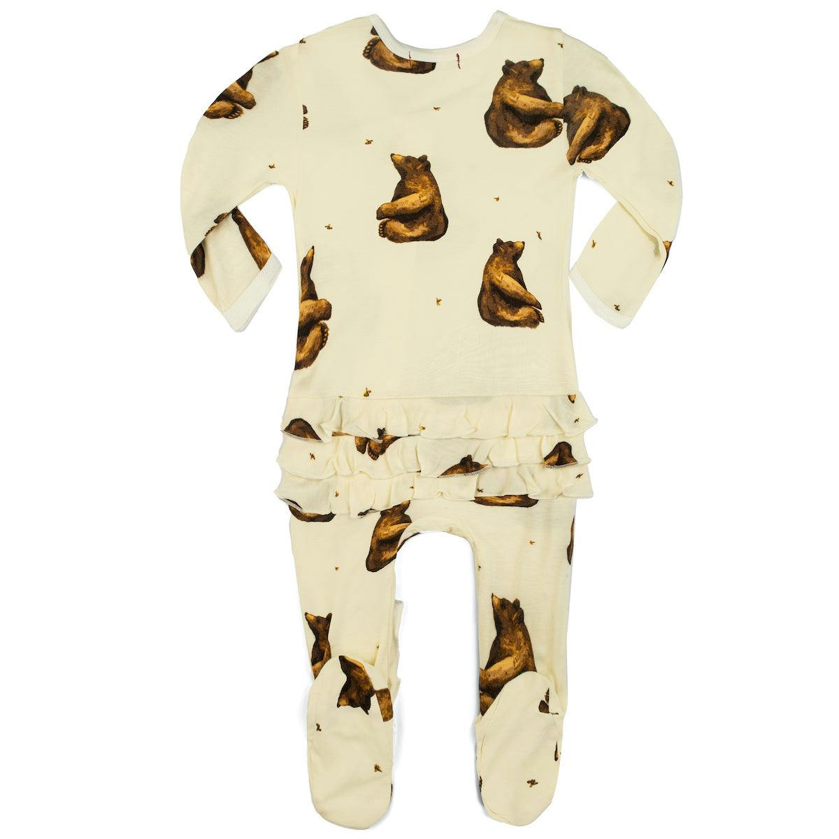 Honey Bamboo Ruffle Zipper Footed Romper