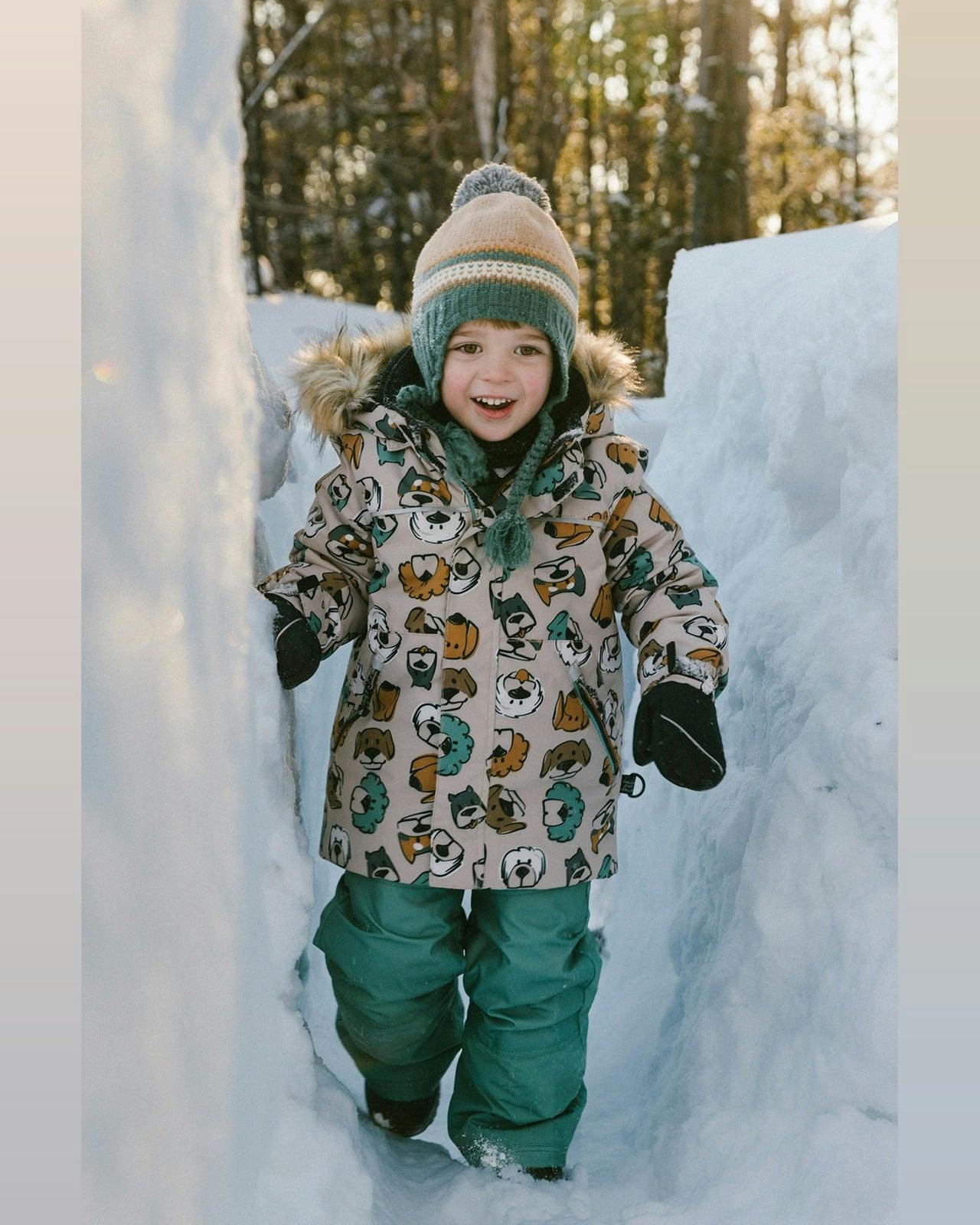 Two Piece Discover Snowsuit Beige Printed with Dogs
