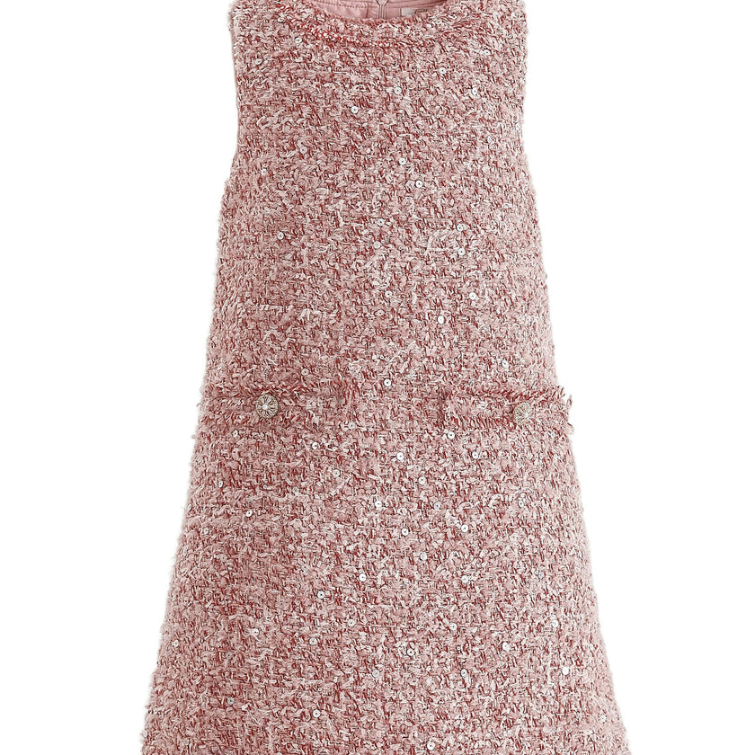 Pink Tweed Sequin Shift Dress