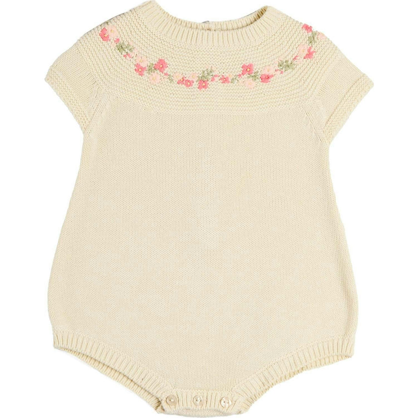 Wildflower Embroidered Knitted Romper in Cream (1-9mths)