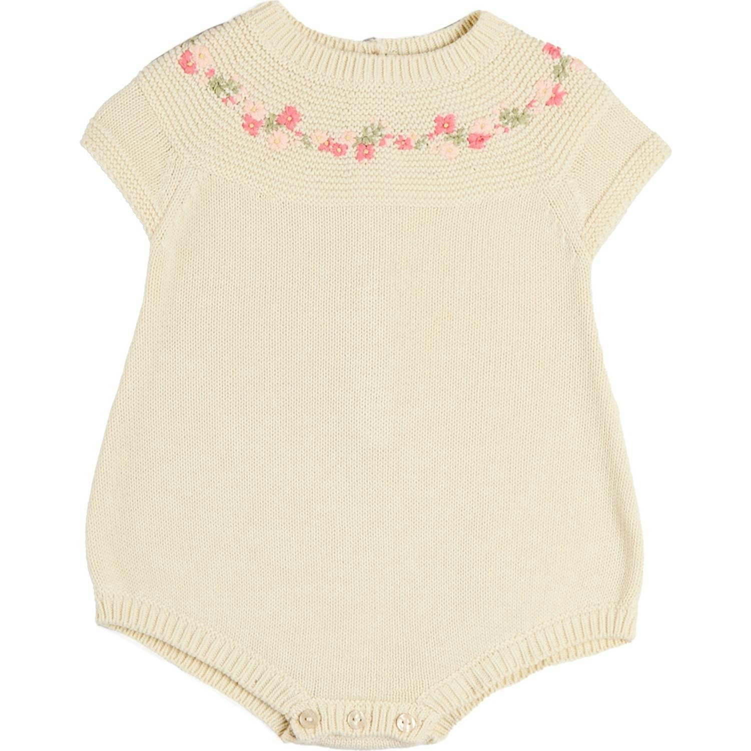 Wildflower Embroidered Knitted Romper in Cream (1-9mths)