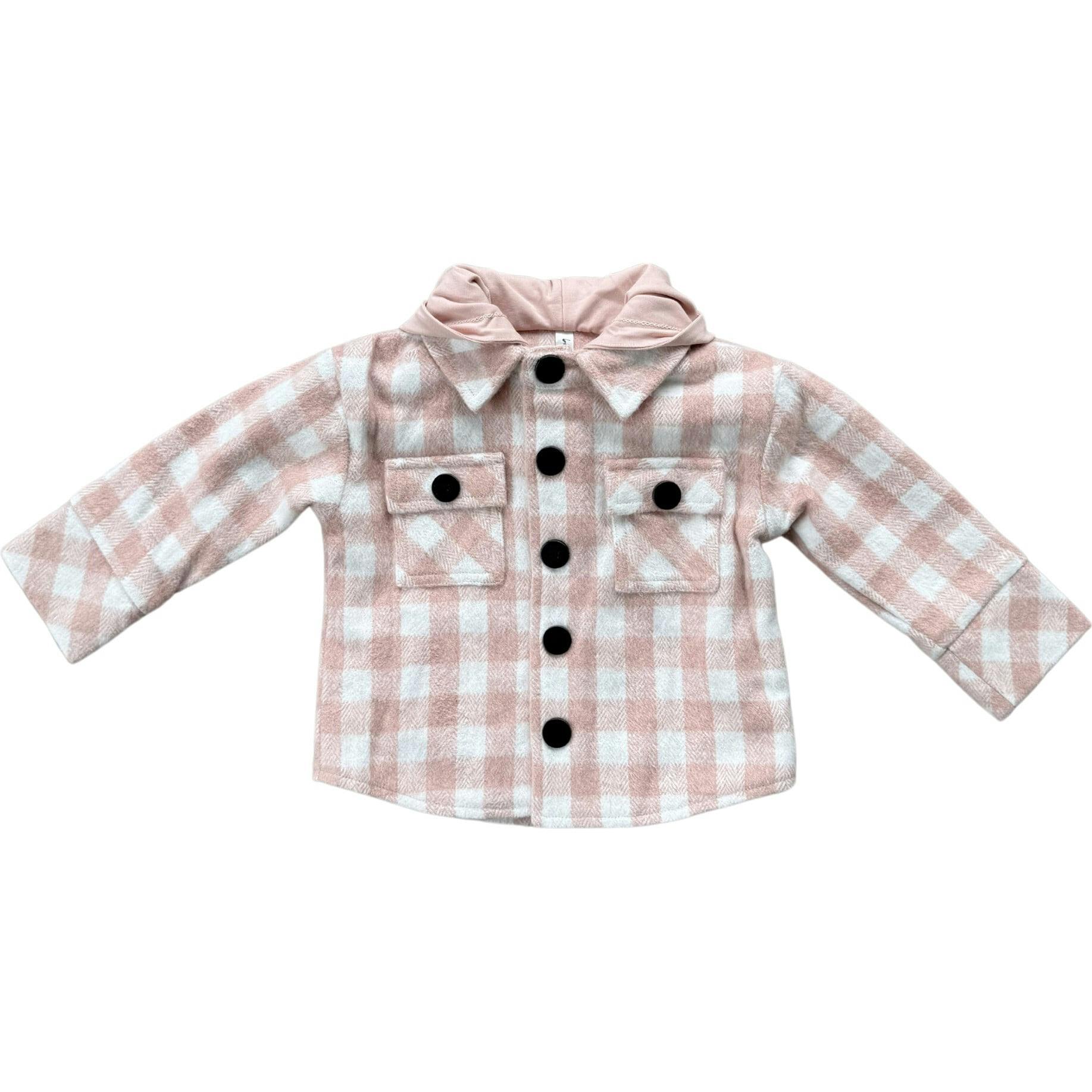 Hooded Shacket Pink Plaid