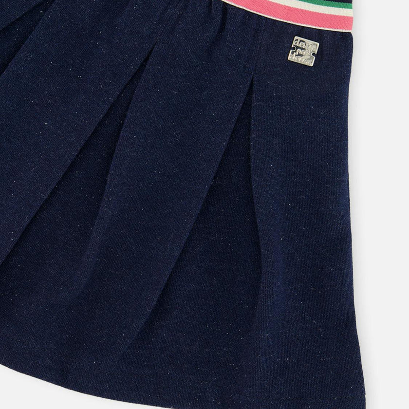 Pleated French Terry Skirt Navy Blue Denim