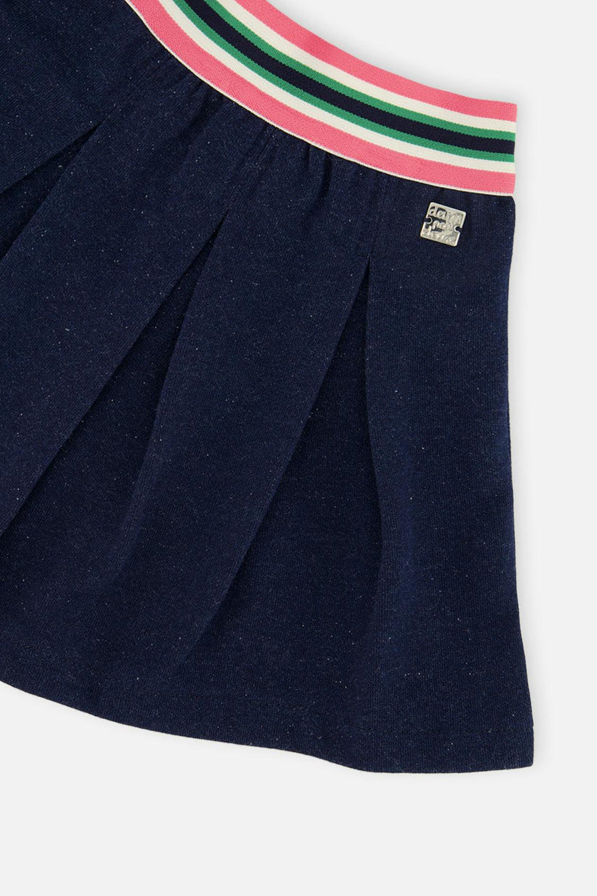Pleated French Terry Skirt Navy Blue Denim