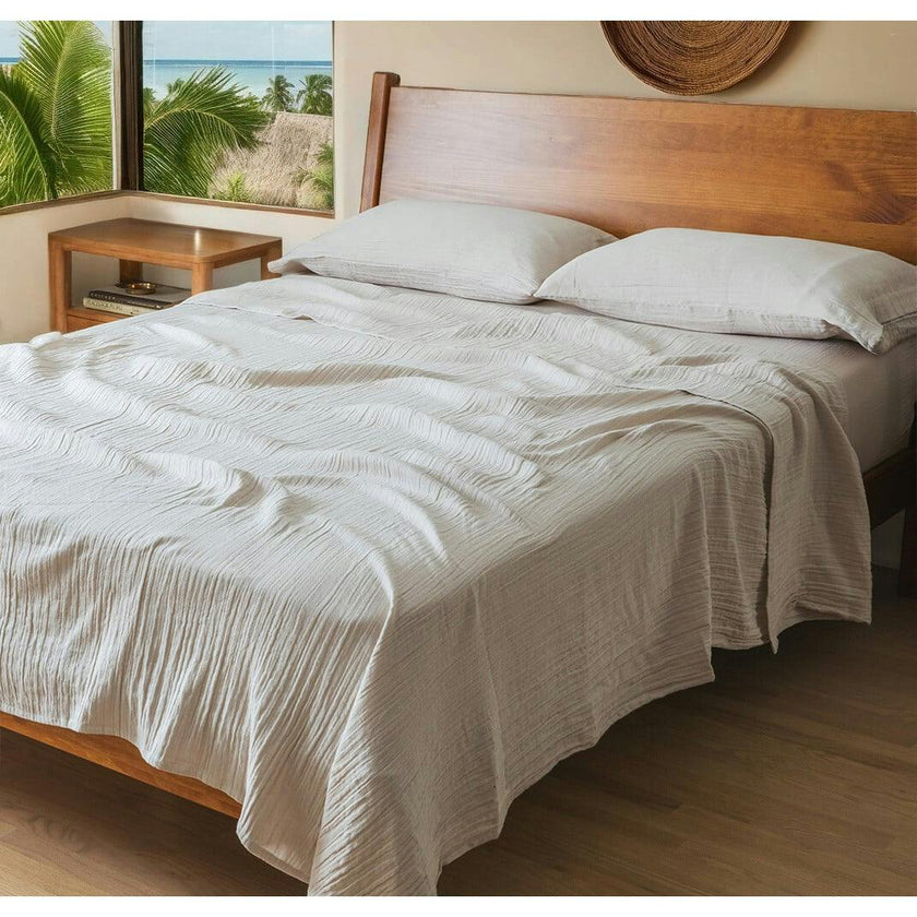 Calm Crinkled Comfort Fitted Sheet, Beige