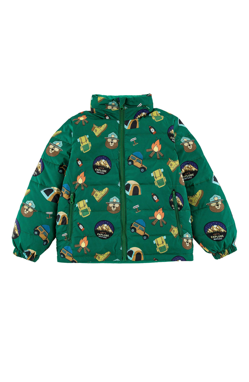 Blake Hooded Reversible Lightweight Down Puffer Jacket, Camping Adventure