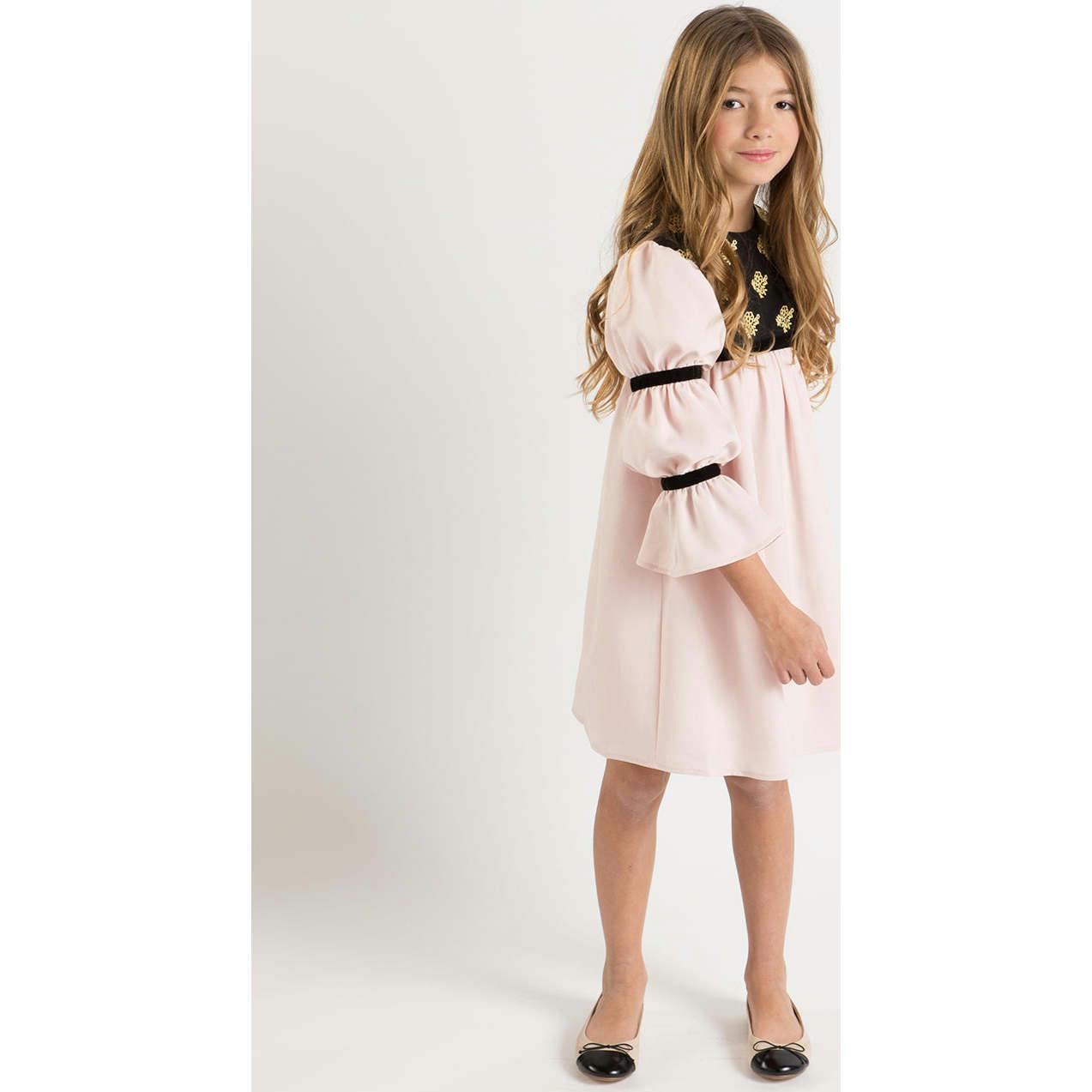 Bella dress (pink with golden embroidery blooms)
