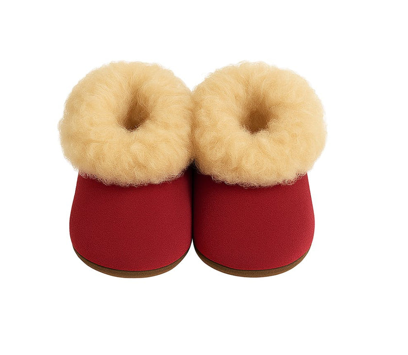 Kids Genuine Alpaca Fur Slippers | Handmade in Peru | Naturally Hypoallergenic | Crimson Berry
