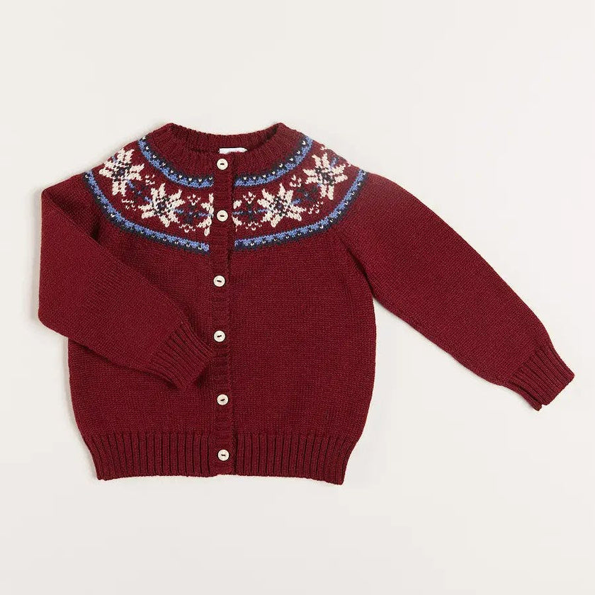 Fair Isle Cardigan in Burgundy (12mths-10yrs)