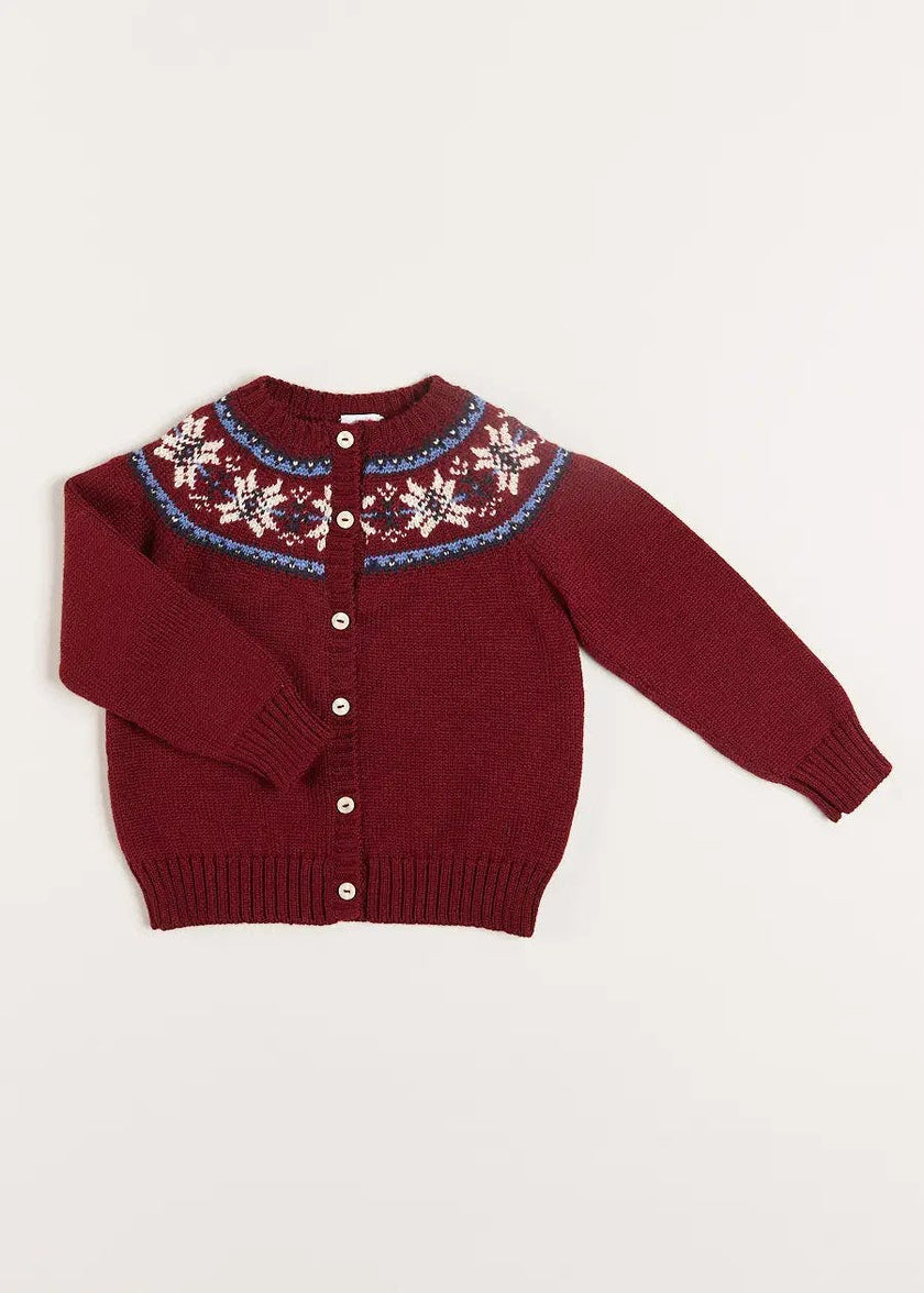 Fair Isle Cardigan in Burgundy (12mths-10yrs)