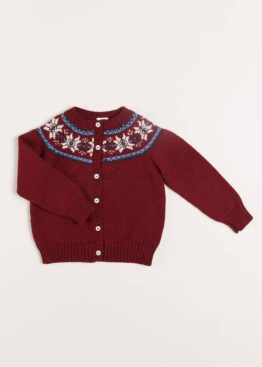 Fair Isle Cardigan in Burgundy (12mths-10yrs)