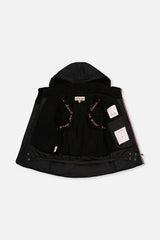 Two Piece Play Snowsuit Black, Blue And Pink Colorblock With Heart Print Pants