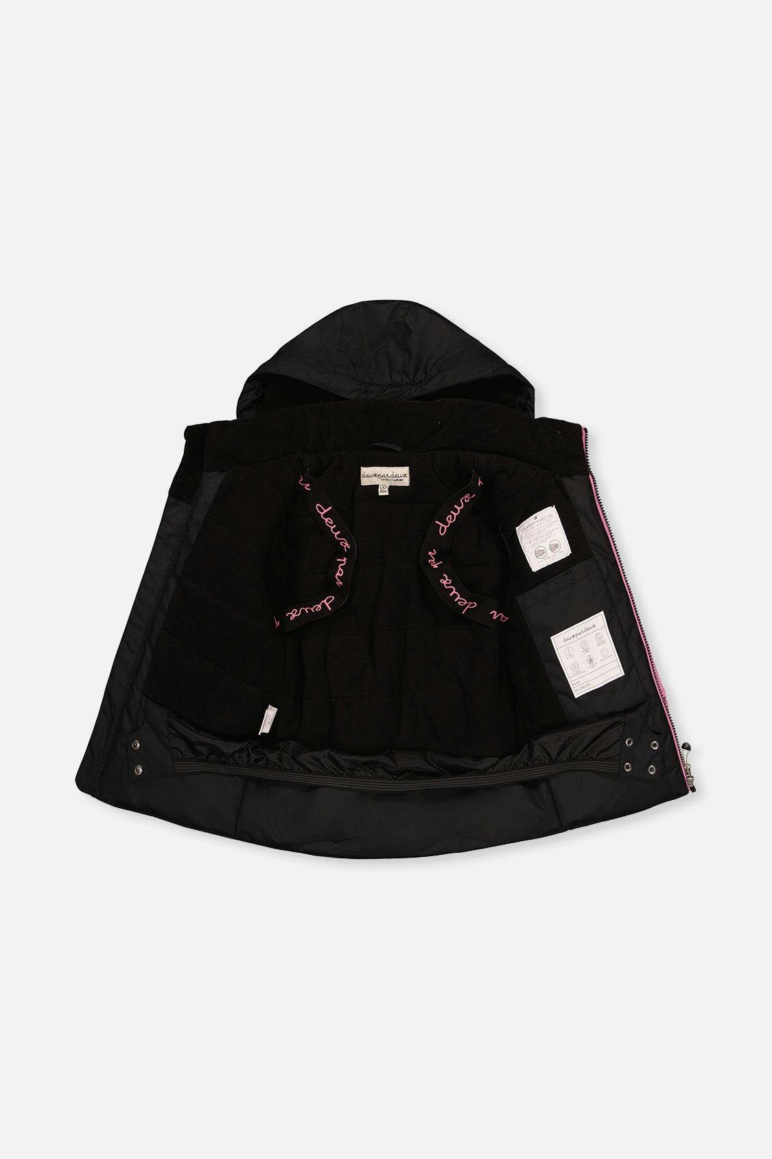 Two Piece Play Snowsuit Black, Blue And Pink Colorblock With Heart Print Pants