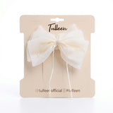 Ivory Chiffon Bow Claw Clip with Rhinestone Center