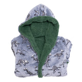 Cozy Switch Robe – Reversible Glow-in-the-Dark & Sherpa Robe for Kids, Green Dino Bones