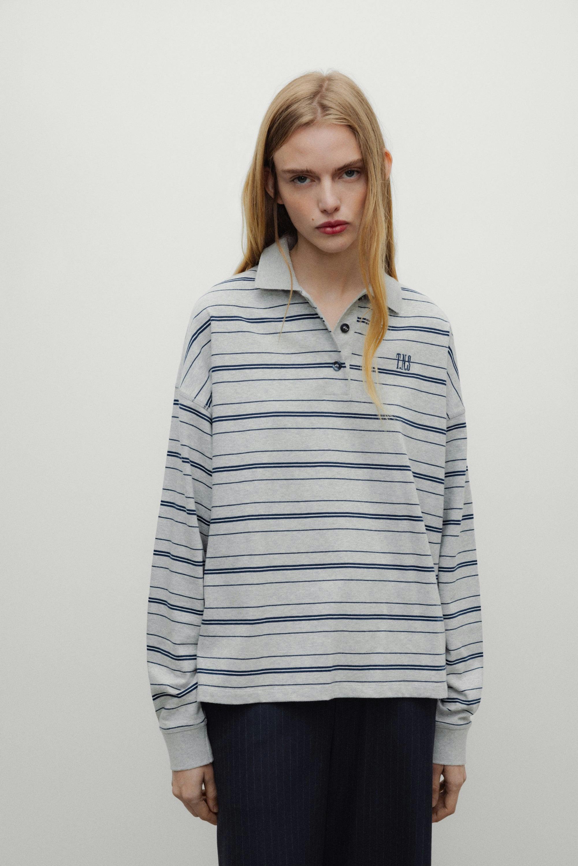 Ona Woman Polo Black Iris Stripe