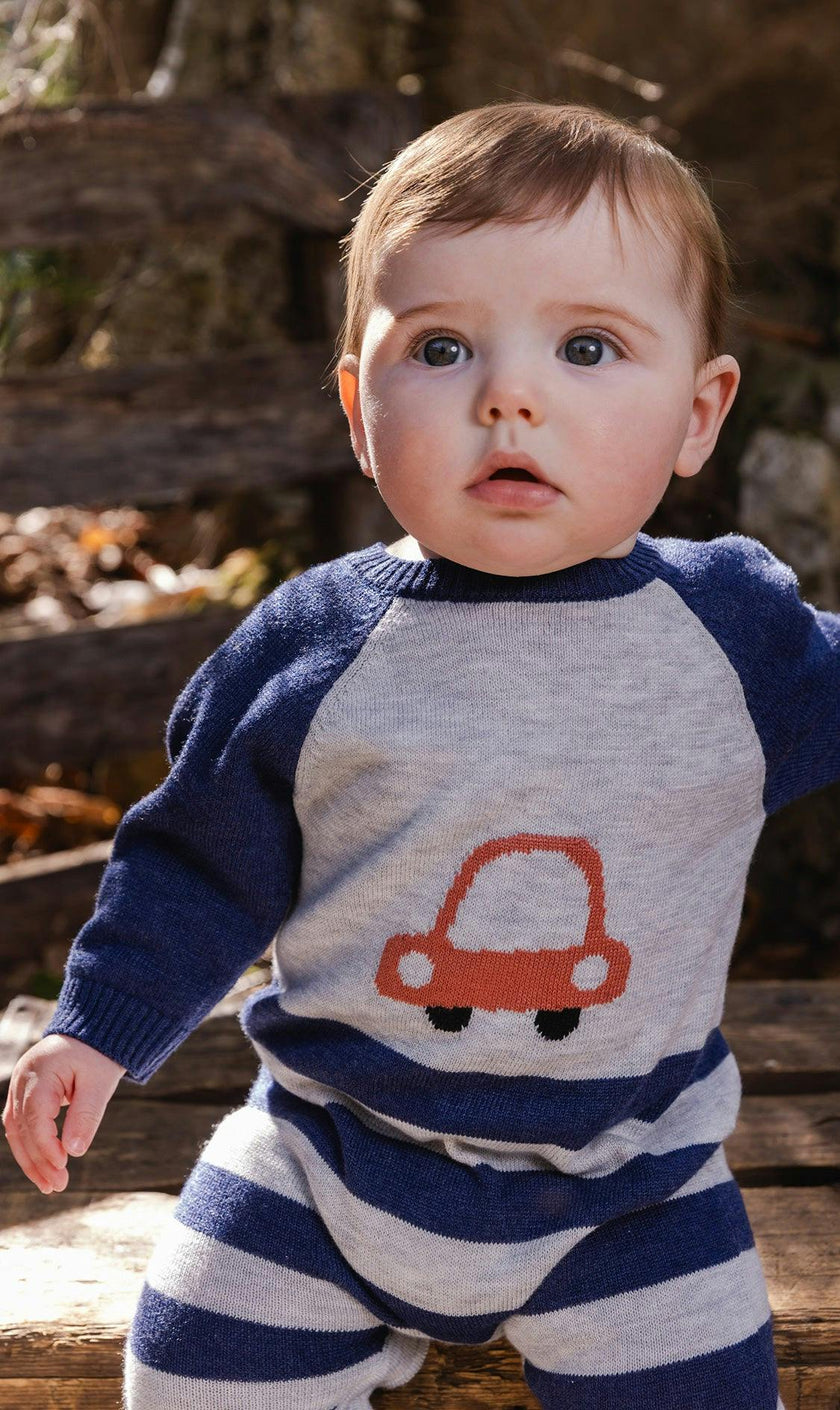 Knitted Intarsia Romper Blue and Orange