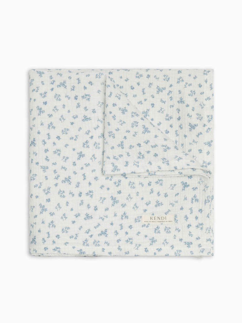 Muslin Swaddle Blanket - Rosebay Floral / Coconut + Sea