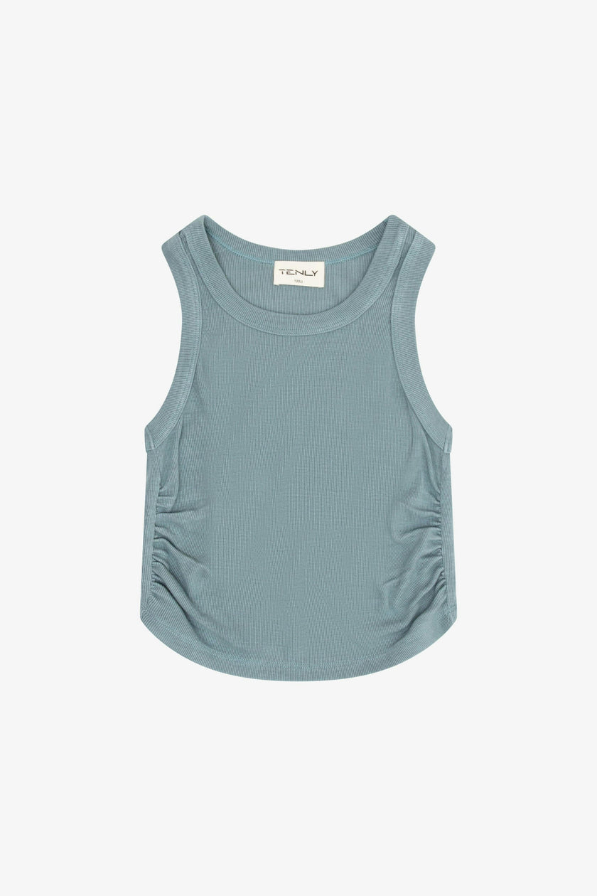 Rayon Rib Shirred Sleeveless Tank