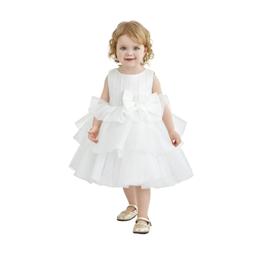 White Altheira Bow Ruffle Dress