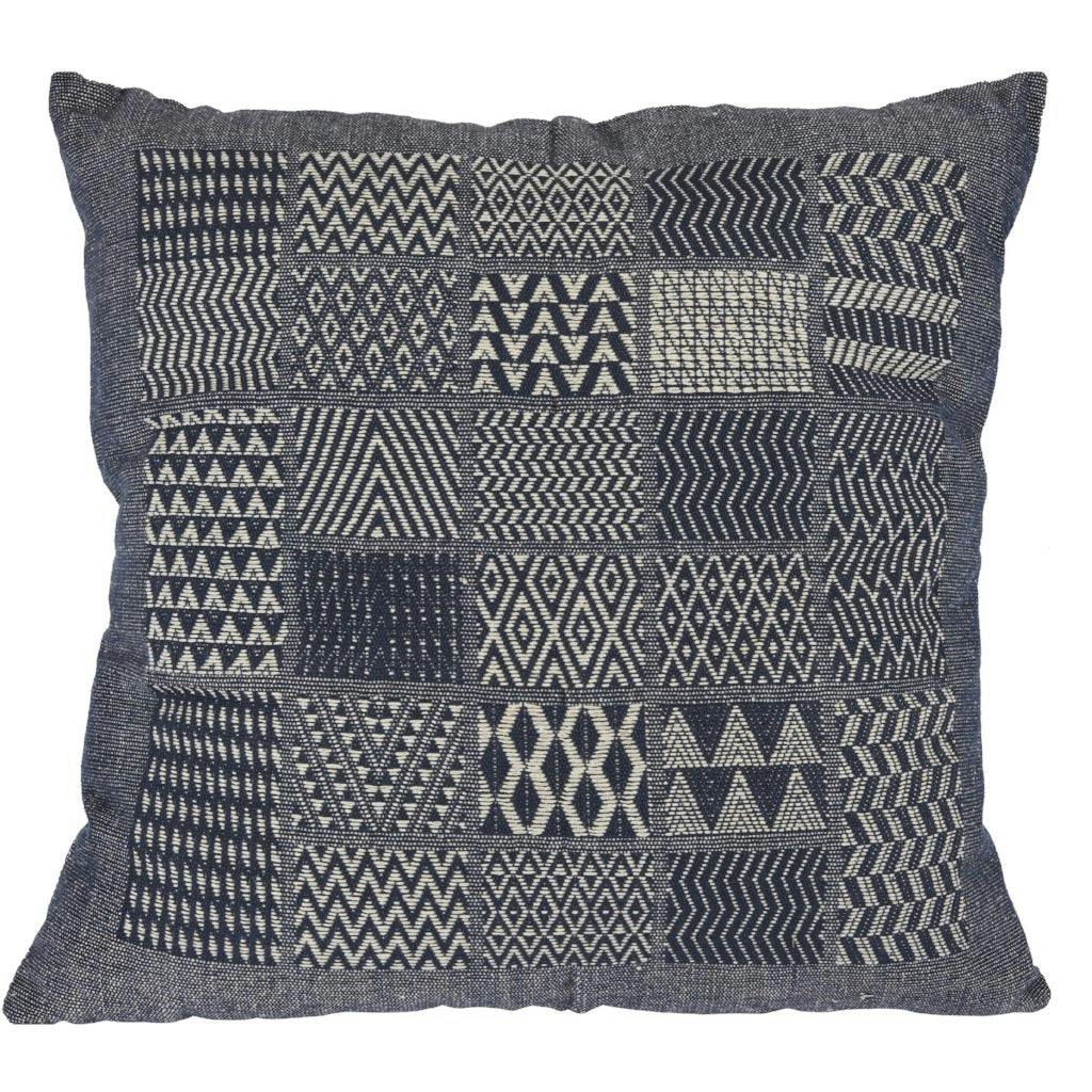 Artisan Hand Loomed Cotton Square Pillow - Indigo Blocks - 24