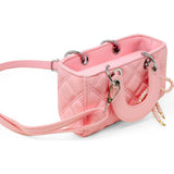 Quilted Rectangle Bow Charm Handbag