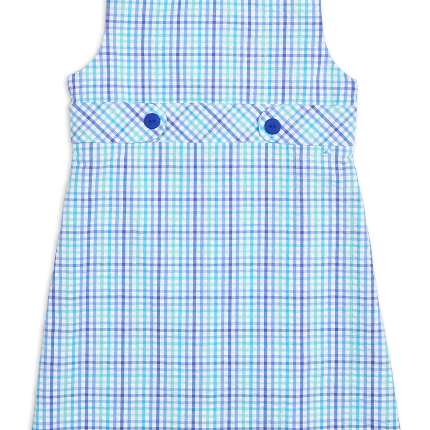 Plaid Seersucker Dress With Button Tabs