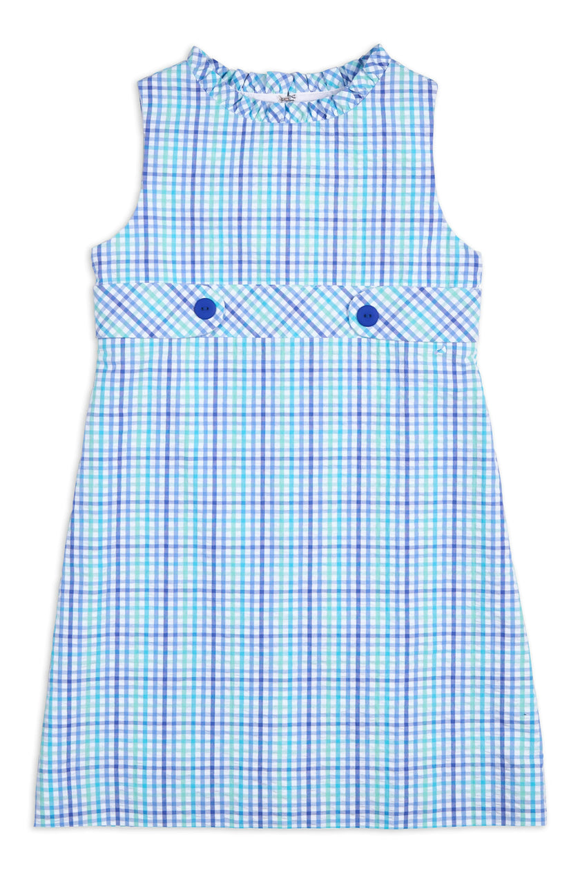 Plaid Seersucker Dress With Button Tabs