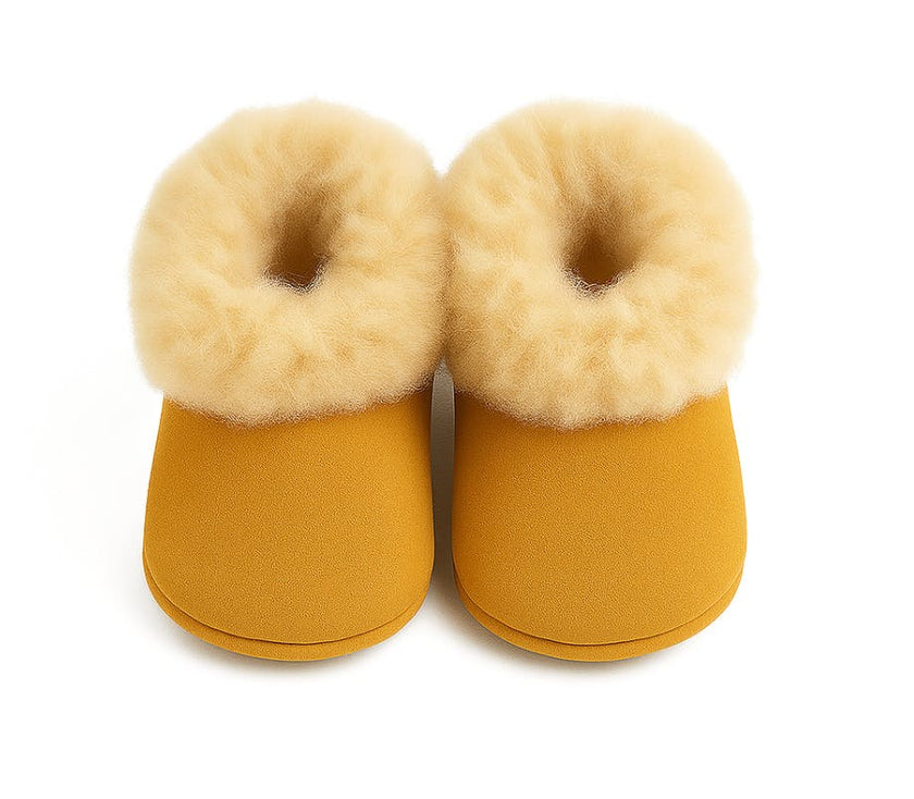 Kids Genuine Alpaca Fur Slippers | Handmade in Peru | Naturally Hypoallergenic | Golden Honey