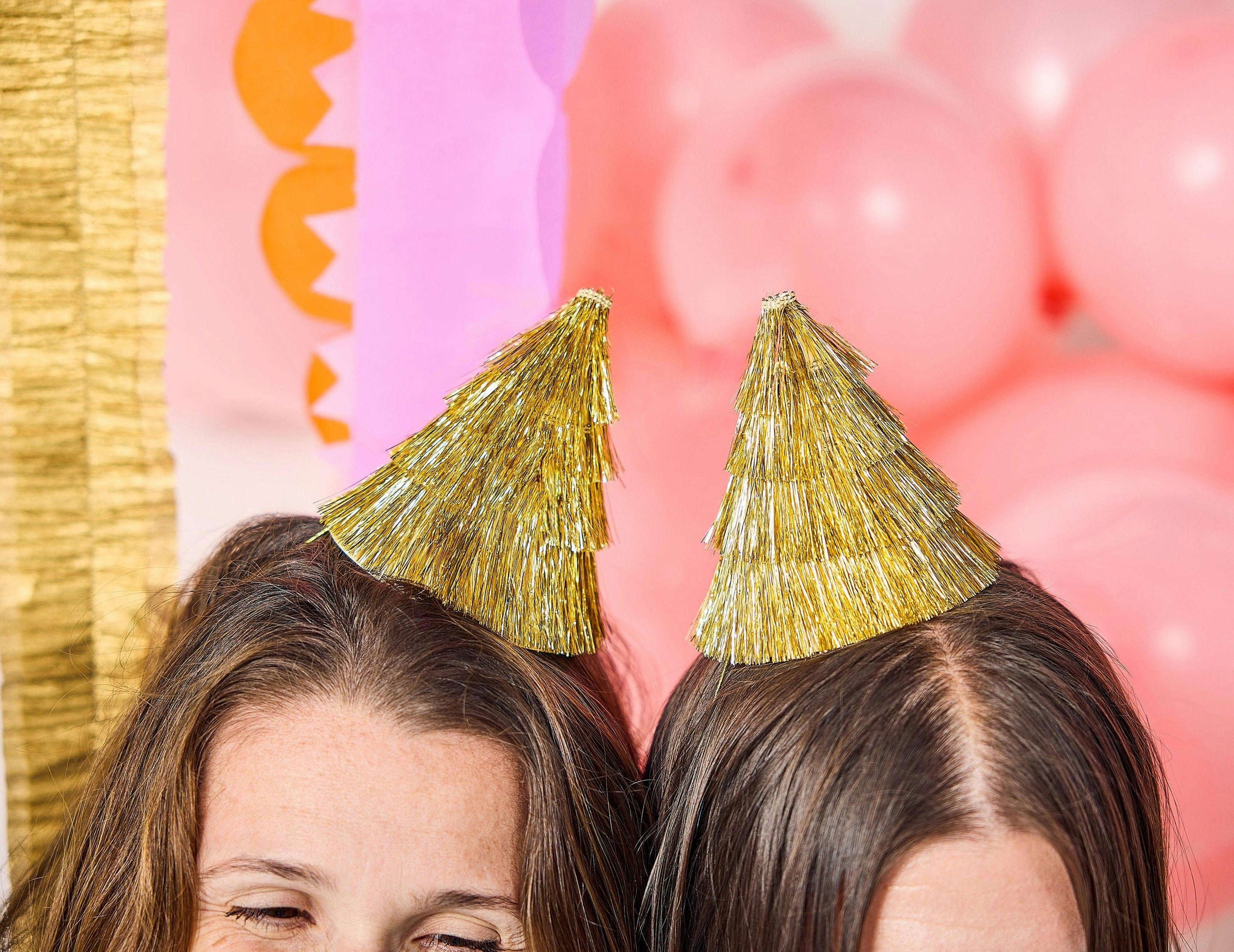 Packed Party Golden Girl Mini Gold Fringe Party Hats Set of 4 - Metallic Gold Fringe Mini Hats with Elastic Strap for Birthdays and Celebrations, One Size