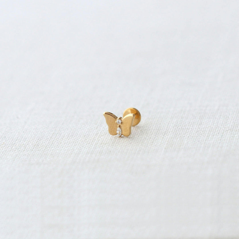Butterfly Crystal Titanium Flat Back Stud Earring