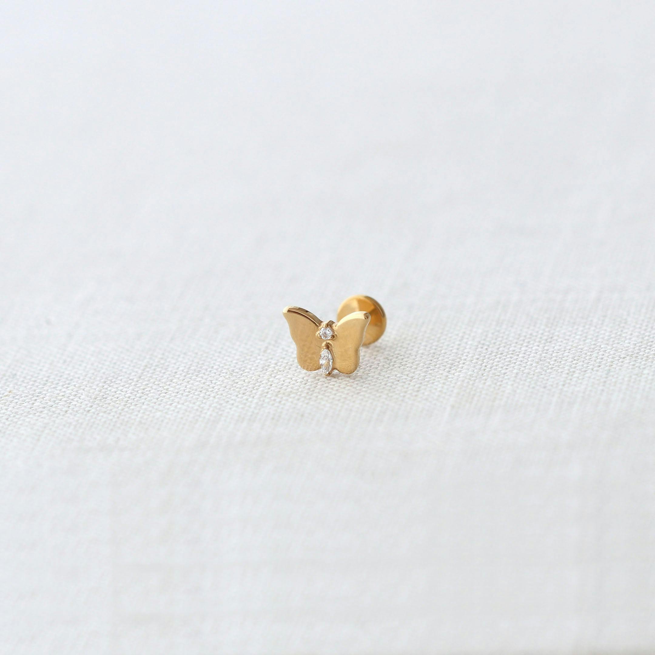 Butterfly Crystal Titanium Flat Back Stud Earring