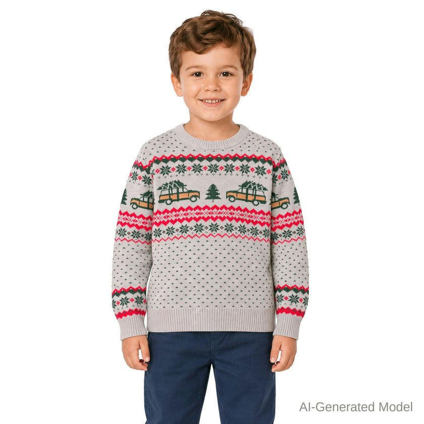Boys Fair Isle Sweater | Christmas Tree Cars