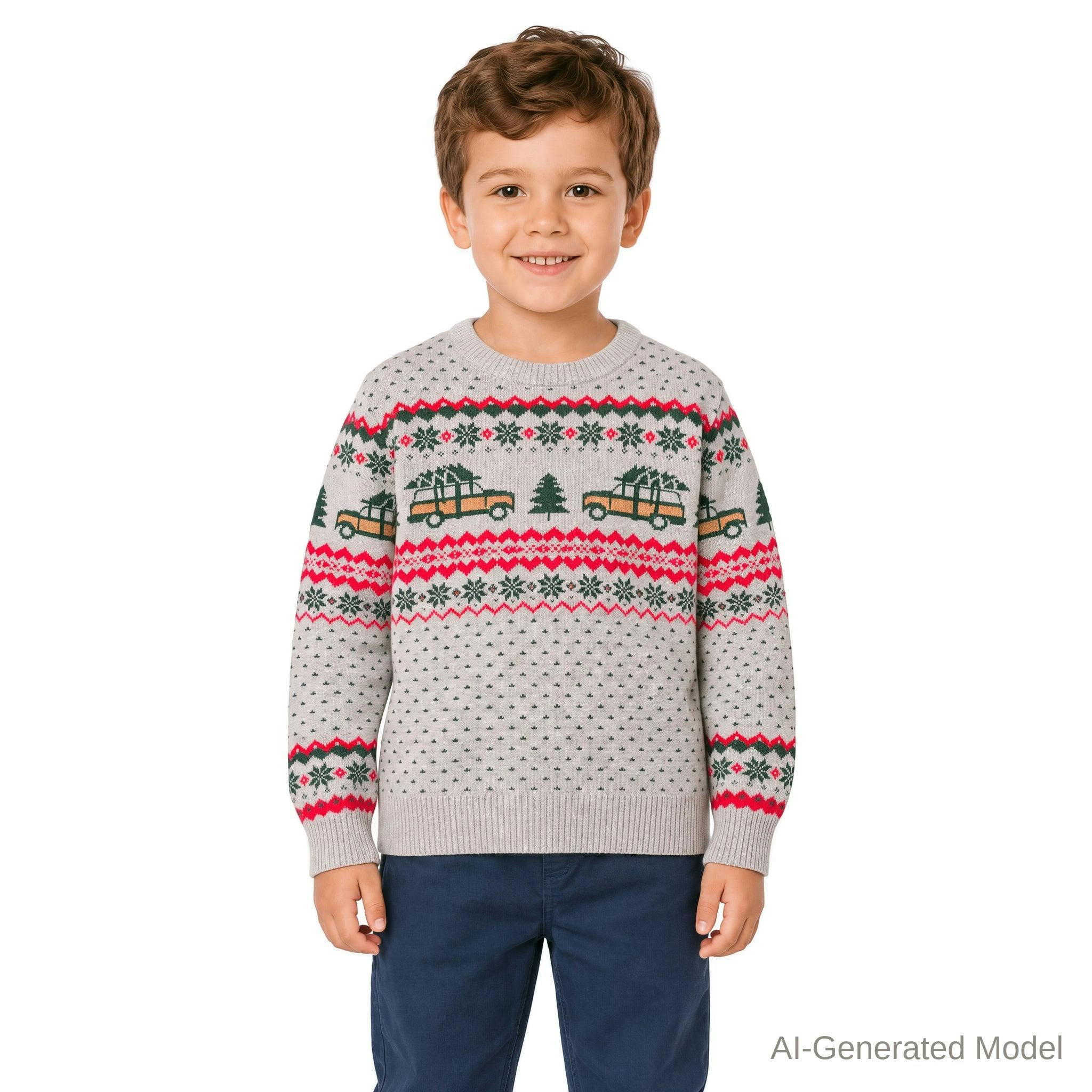 Boys Fair Isle Sweater | Christmas Tree Cars