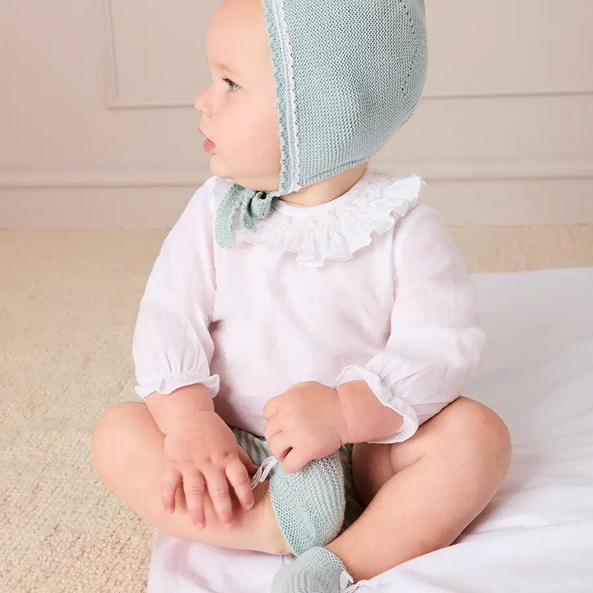 Lace Detail  Bonnet in Sage Green (0-9mths)