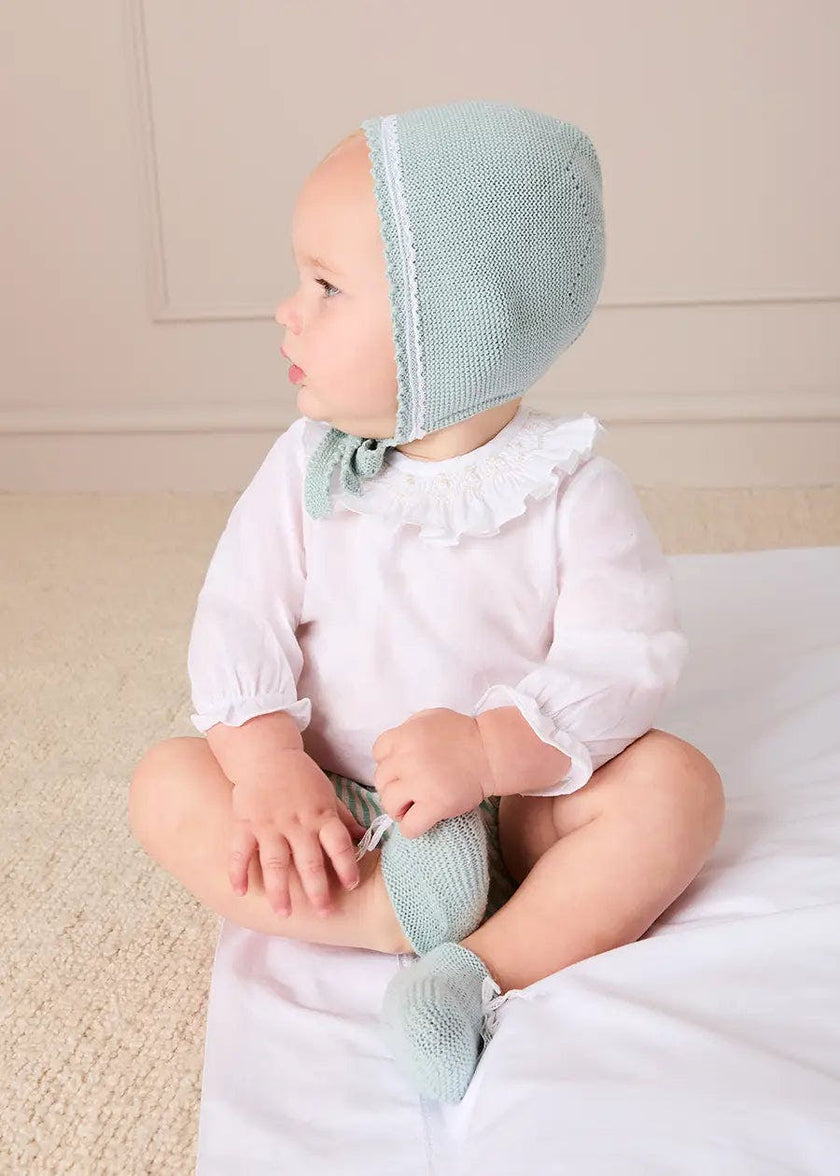 Lace Detail  Bonnet in Sage Green (0-9mths)