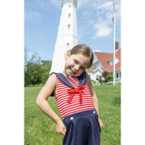 Stripe Knit Shorts Romper With Sailor Collar