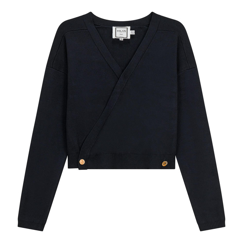 Cropped Double Breasted Wrap Sweater