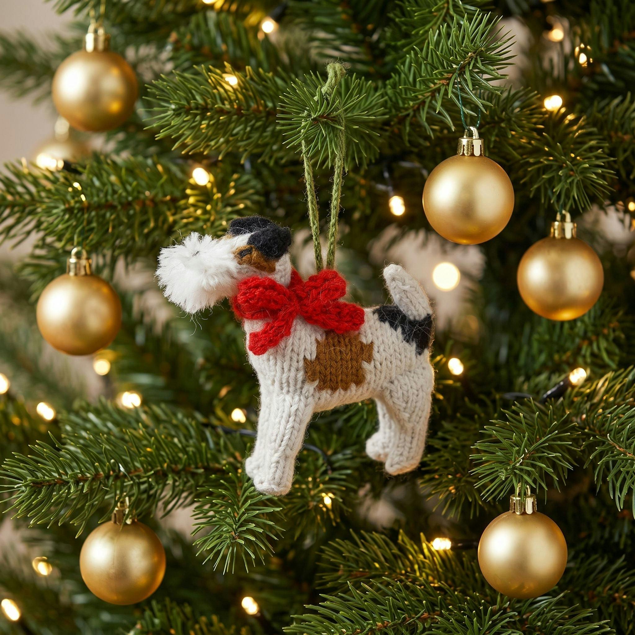 Fox Terrier Hand Knit Christmas Ornament