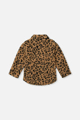 Zipped Sherpa Overshirt With Chest Pockets Leopard Fur