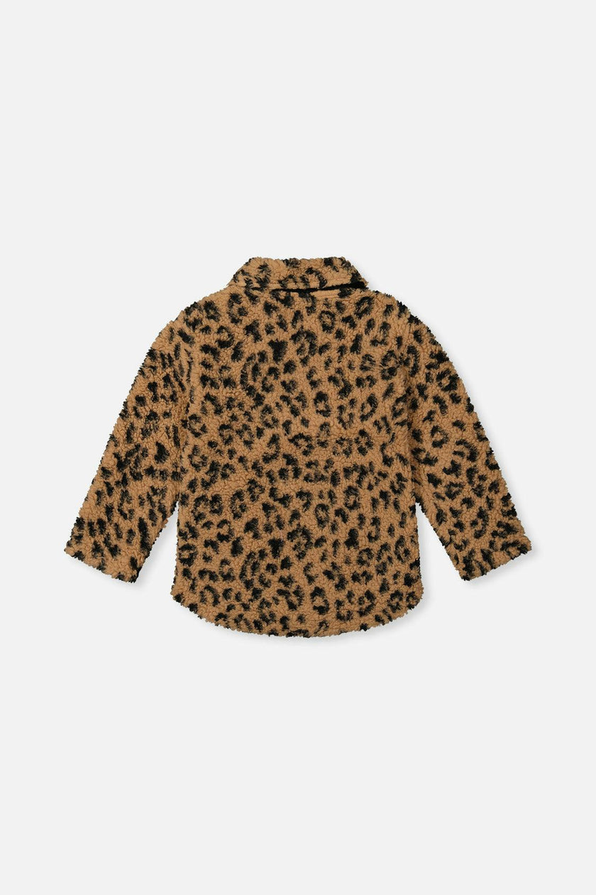 Zipped Sherpa Overshirt With Chest Pockets Leopard Fur