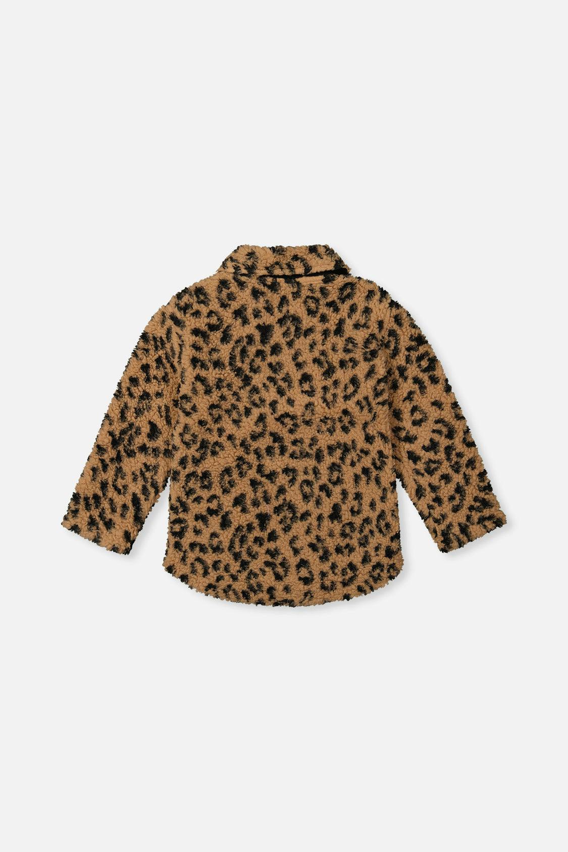 Zipped Sherpa Overshirt With Chest Pockets Leopard Fur