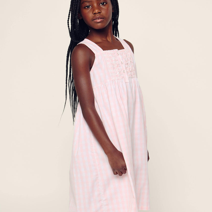 Girl's Twill Charlotte Nightgown in Pink Gingham