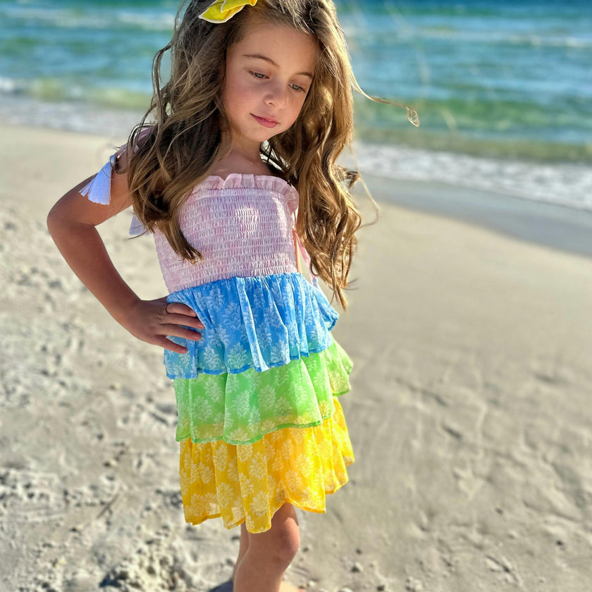 Smock Bodice Tiered Dress Block Print