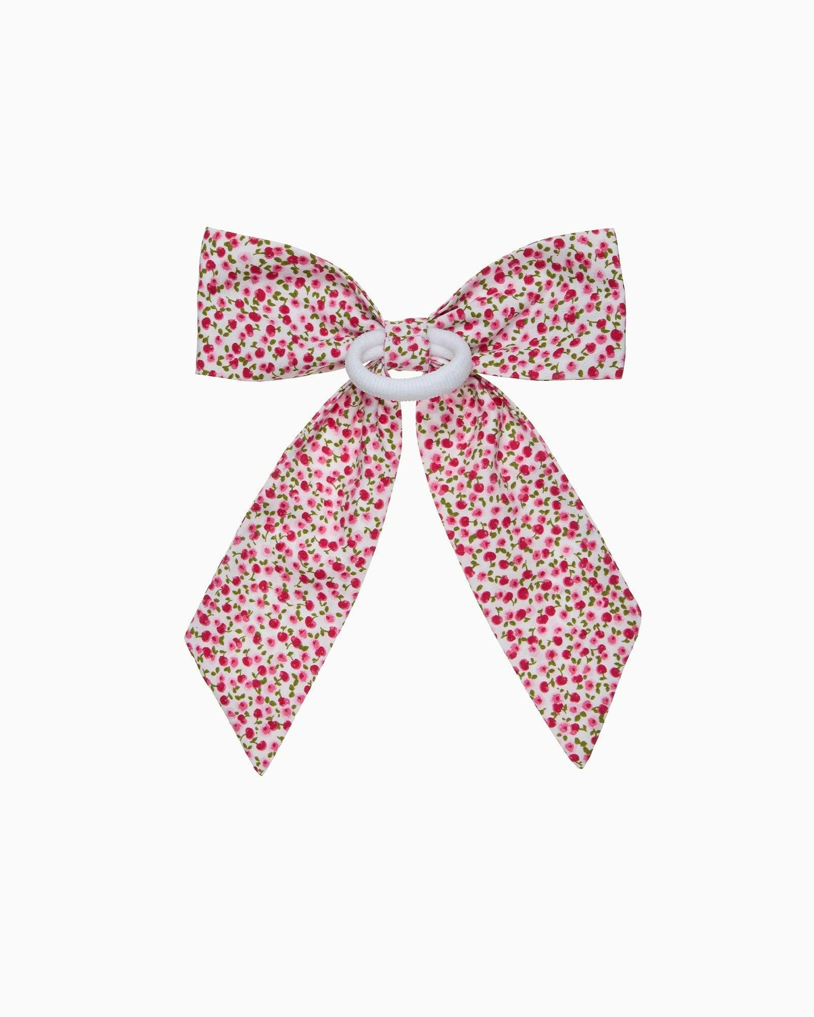 Extra Large Bow Hair Bow Pony in Red Cherry Floral