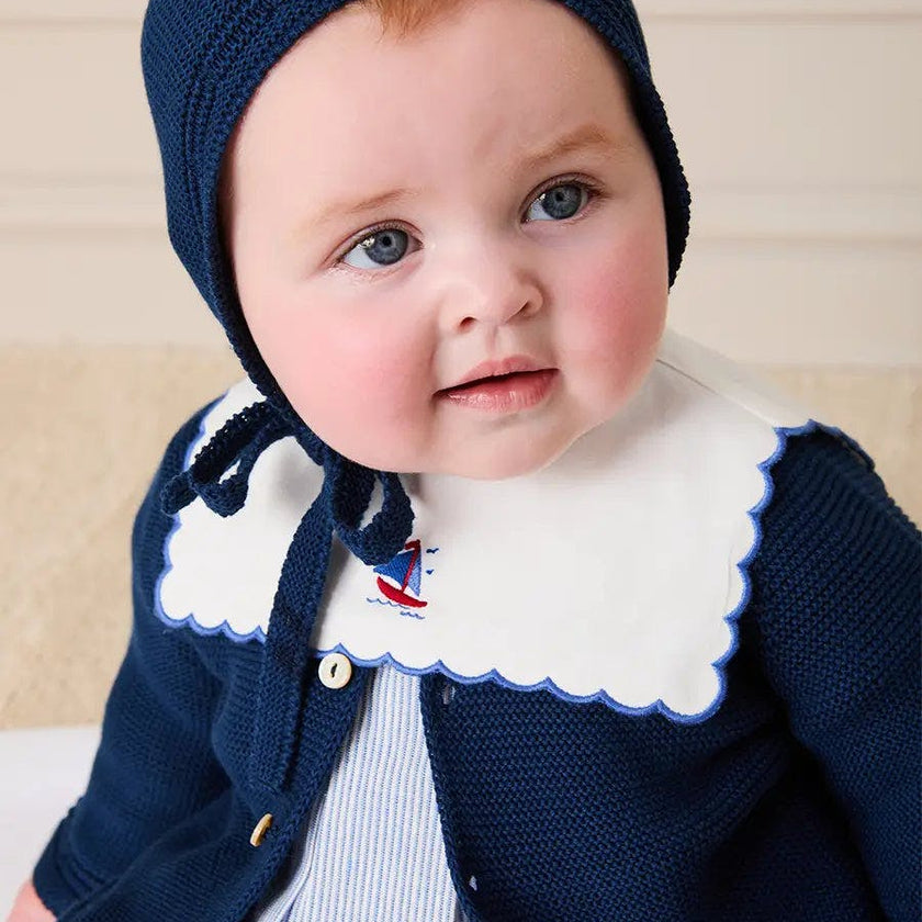 Openwork Knitted Bonnet in Navy (S-L)