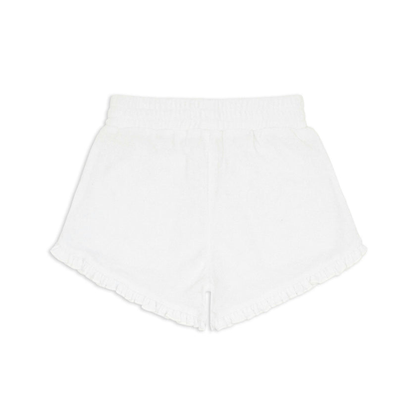 girls white ruffle french terry short