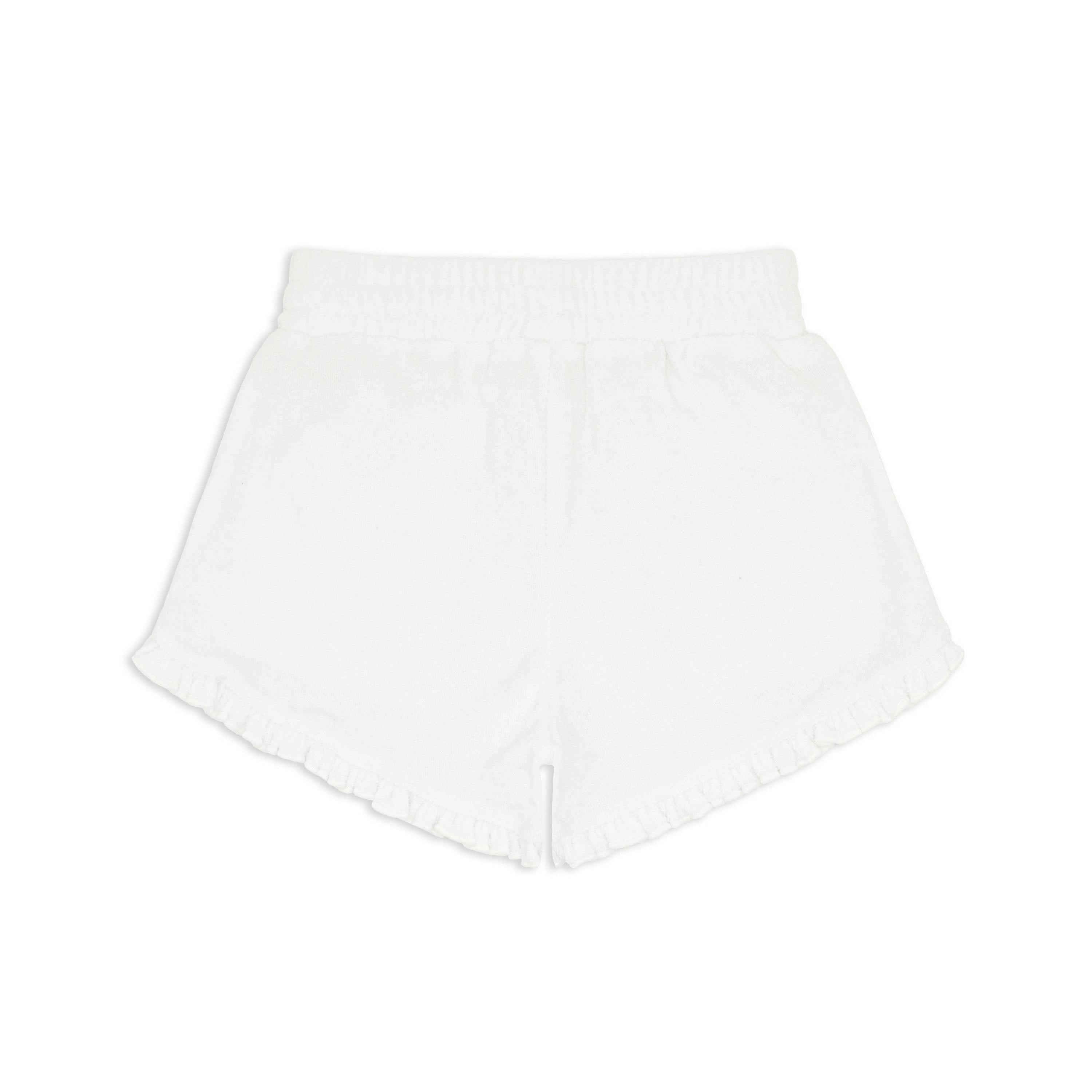 girls white ruffle french terry short